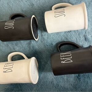 Rae Dunn Black and White Ceramic Mugs Set